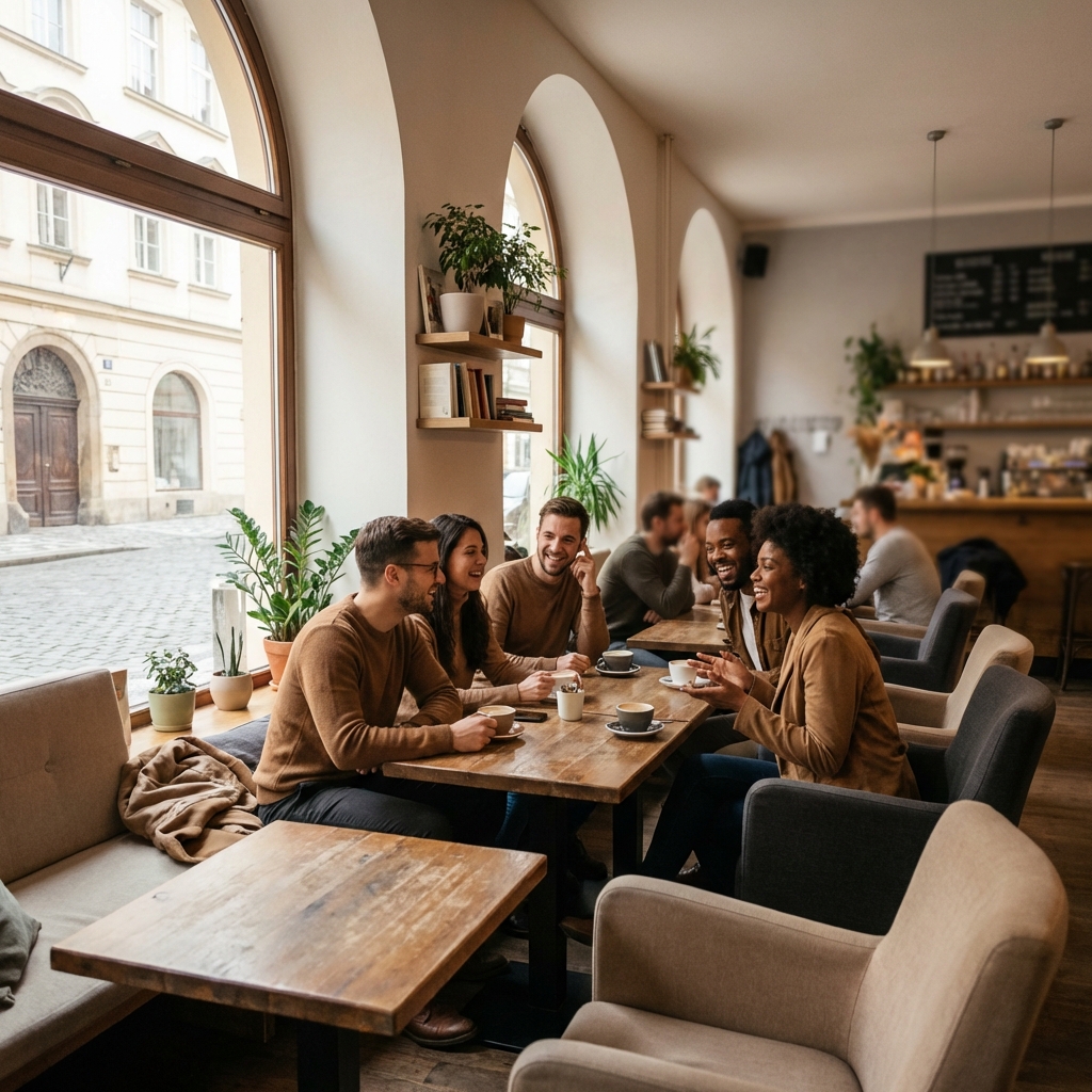 People connecting over coffee in Prague